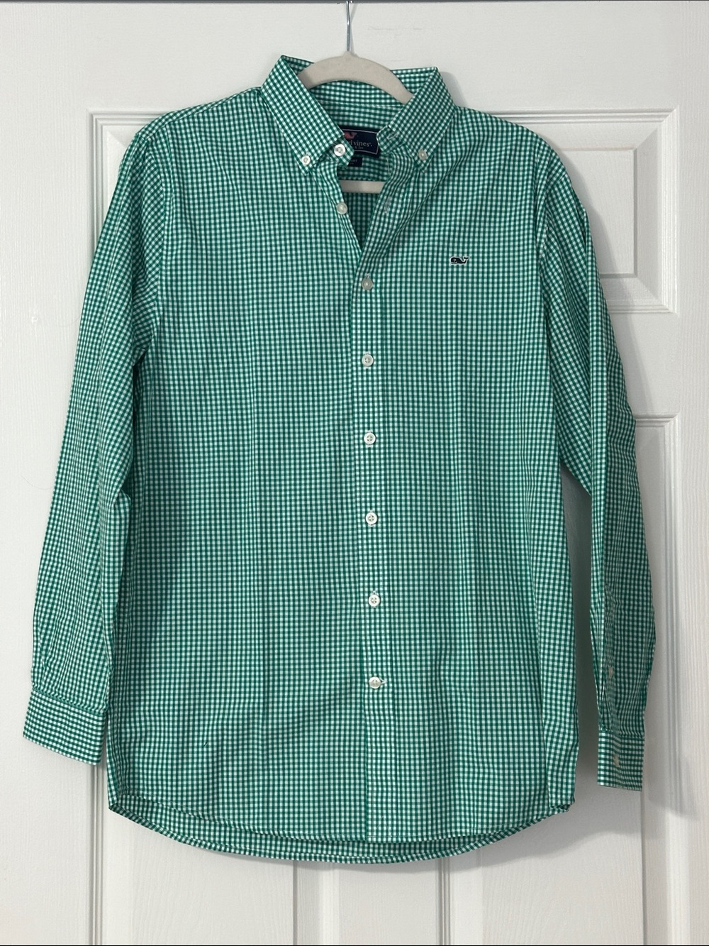Vineyard Vines Green Gingham Button-Down Shirt, Boys XL (18)